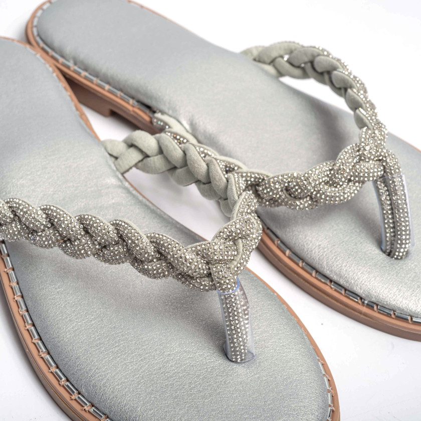 Flat Σανδάλια με Λουράκι Πλεξούδα & Strass