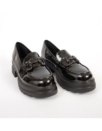 Γυναικεία Μαύρα Λουστρίνι Loafers Με Μαύρη Διακόσμηση