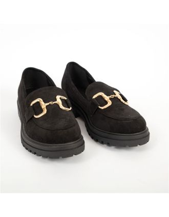 Μαύρα Σουέτ Loafers Με Χρυσή Αγκράφα