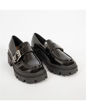 Γυναικεία Λουστρίνι Chunky Μοκασίνια Μαύρα Με Αγκράφα