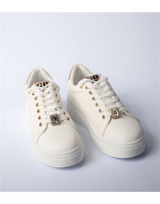 Γυναικεία Λευκά Sneakers Με Διακοσμητική Πέτρα