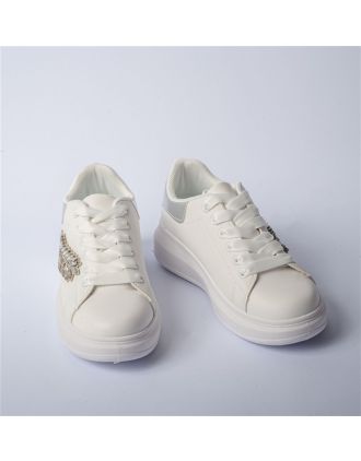 Γυναικεία Λευκά Sneakers Με Διακοσμητικό Φτερό